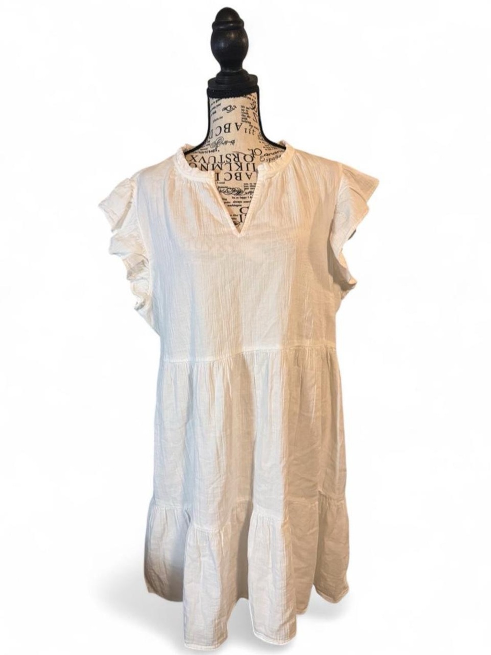 Wonderly Cream Tiered Flutter-Sleeve Midi Dress